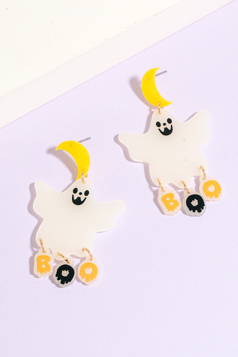 Glow In The Dark Moon And Ghost Halloween Dangle Earrings