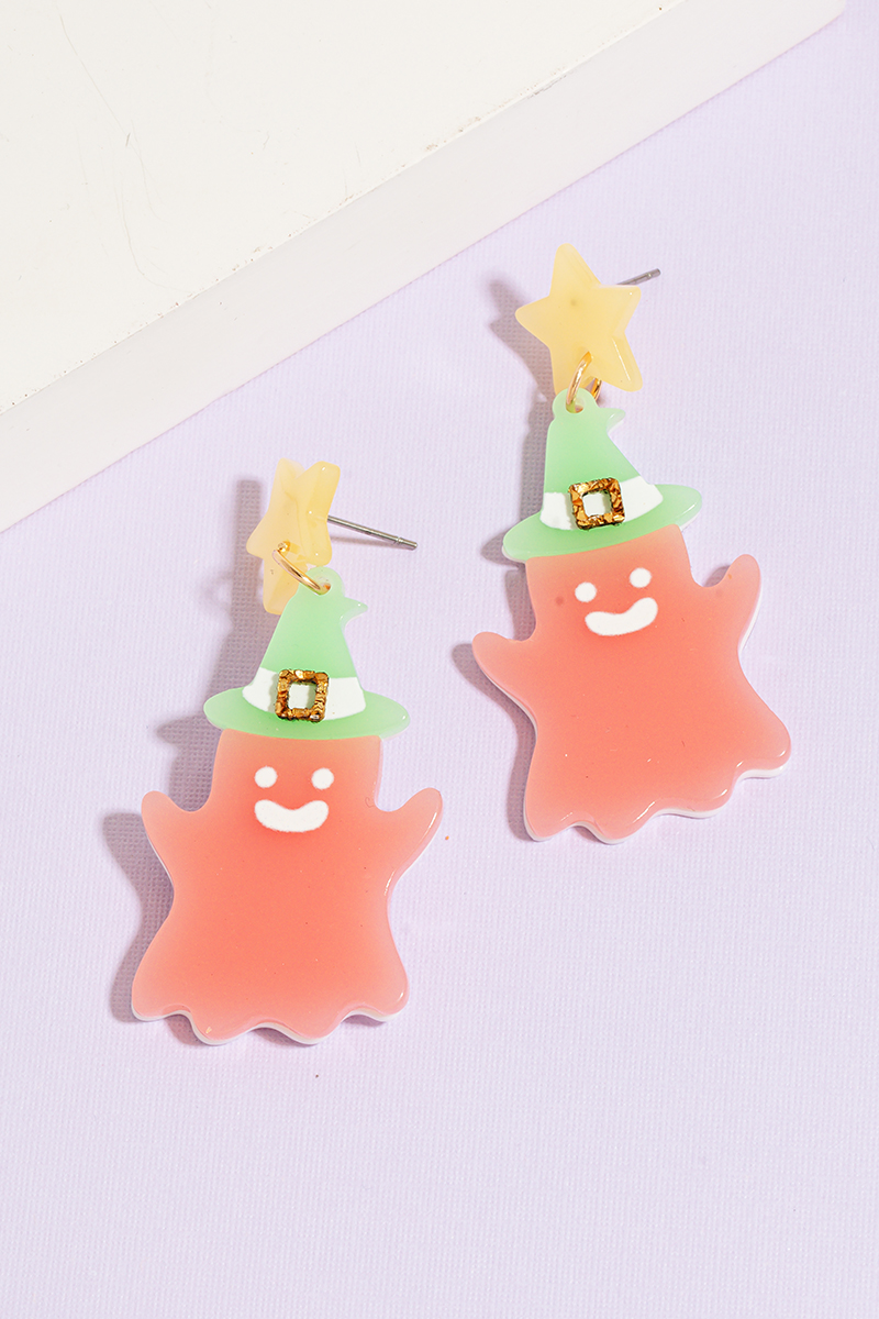 Glow In The Dark Witch Hat Halloween Ghost Dangle Earrings