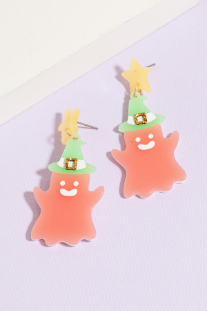 Glow In The Dark Witch Hat Halloween Ghost Dangle Earrings