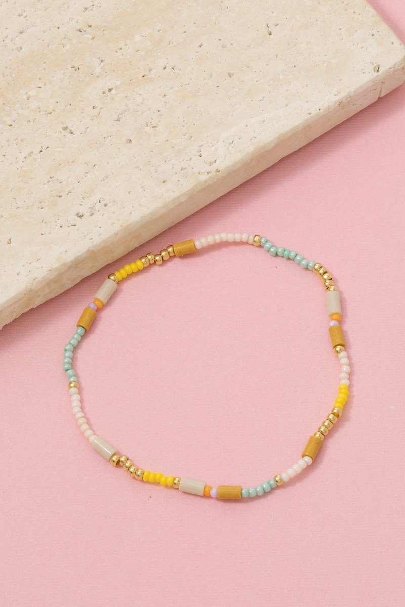 Colorful Seed And Tube Beaded Elastic Bracelet