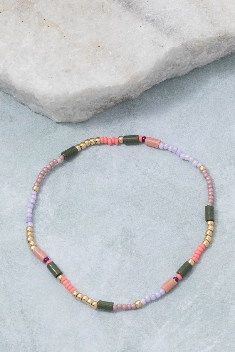 Assorted Colorful Seed And Tube Beaded Elastic Bracelet