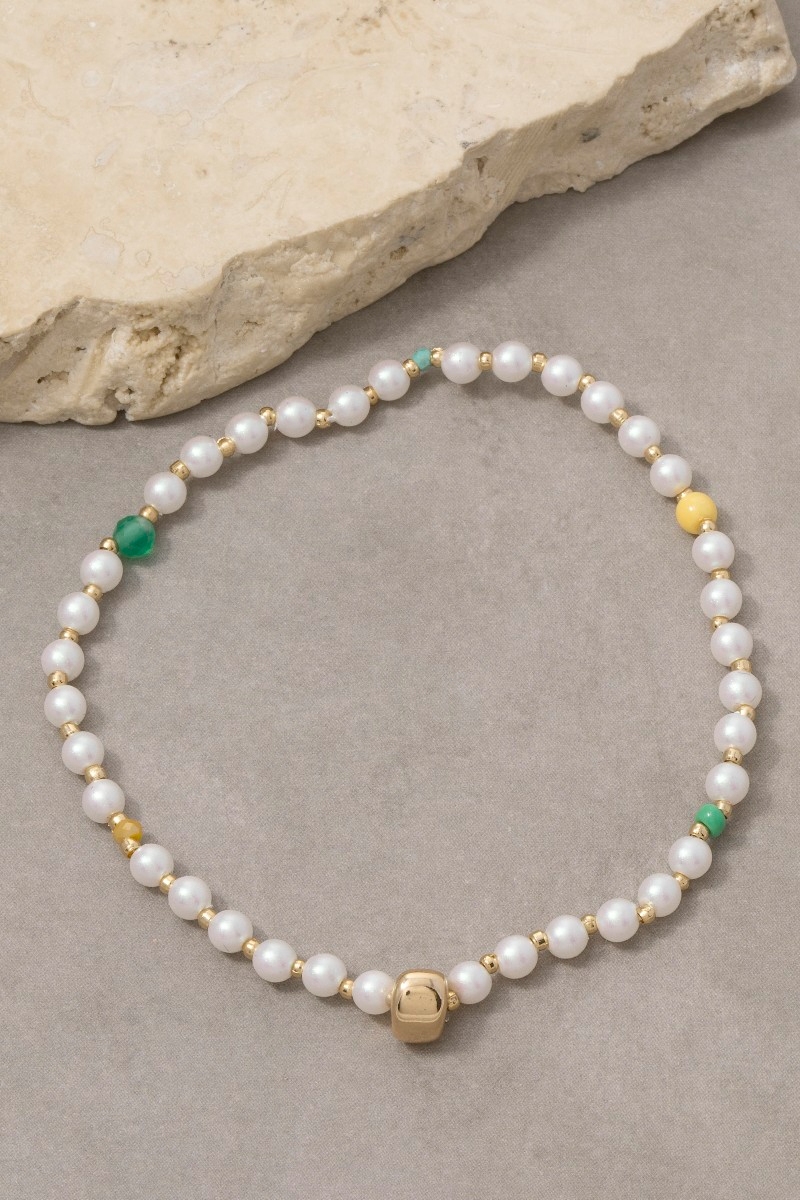 Mini Pearl And Glass Beaded Elastic Bracelet