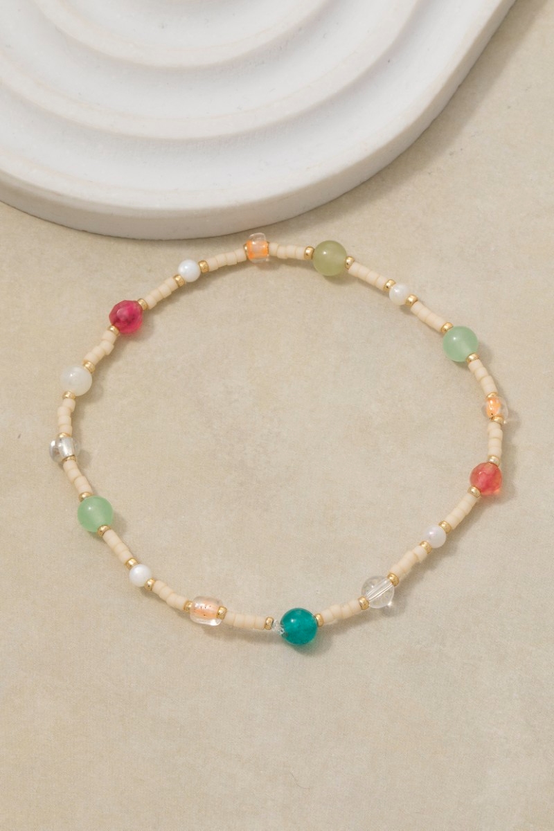 Mixed Glass And Stone Beads Bracelet