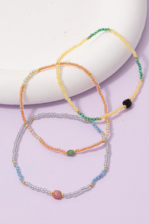 Seed Bead Stone Accent Stretch Bracelet