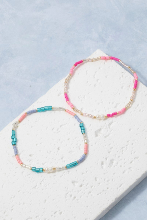 Multicolor Tube Bead & Pearl Stretch Bracelet