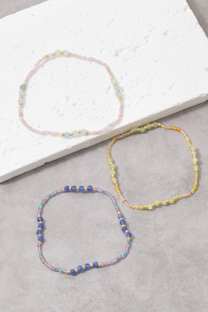 Mixed Seed & Faceted Ball Bead Stretch Bracelet