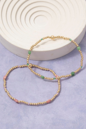 Bead Green Stone Accent Stretch Bracelet