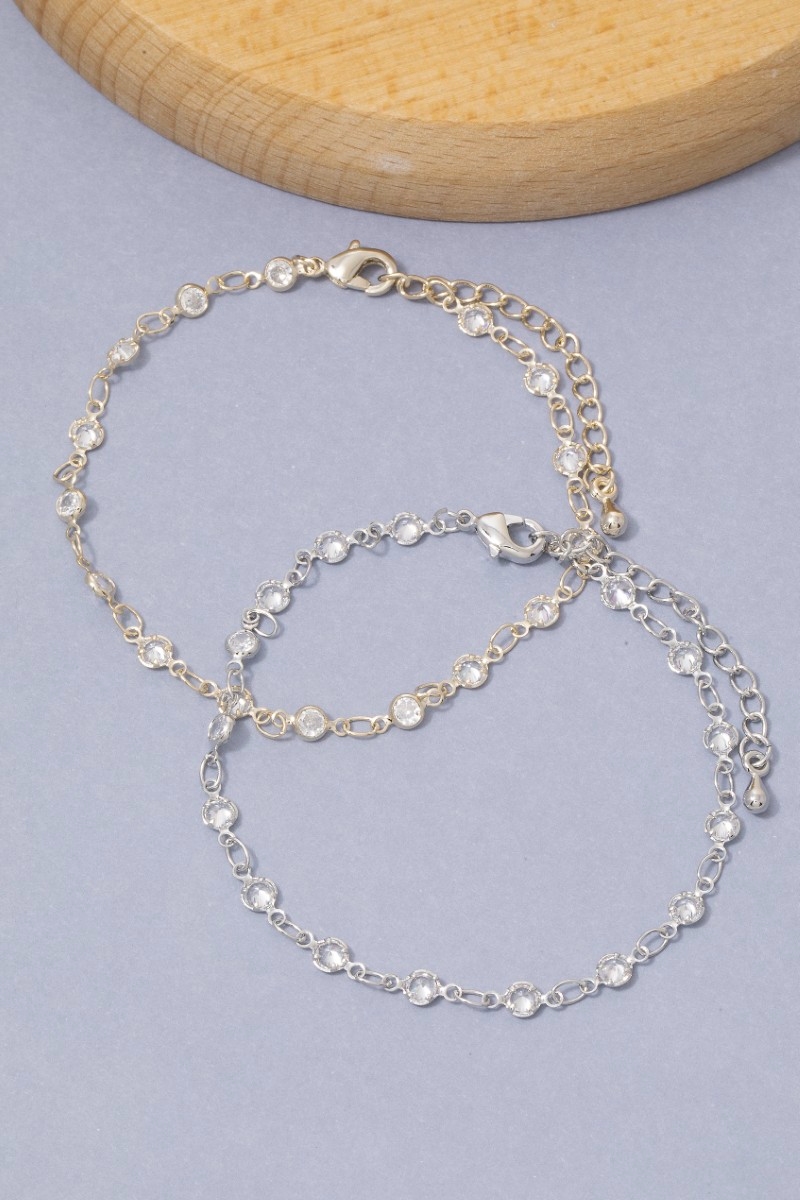Round Cz Bezel Station Chain Bracelet
