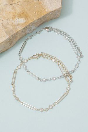 Bar & Round Cz Bezel Station Chain Bracelet