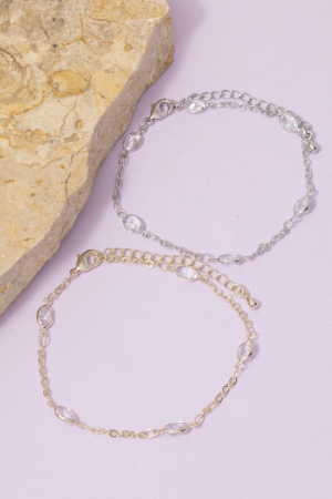 Oval Cz Bezel Station Chain Bracelet