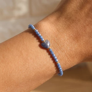 Faceted Bead Stretch Bracelet With Gemstone Heart