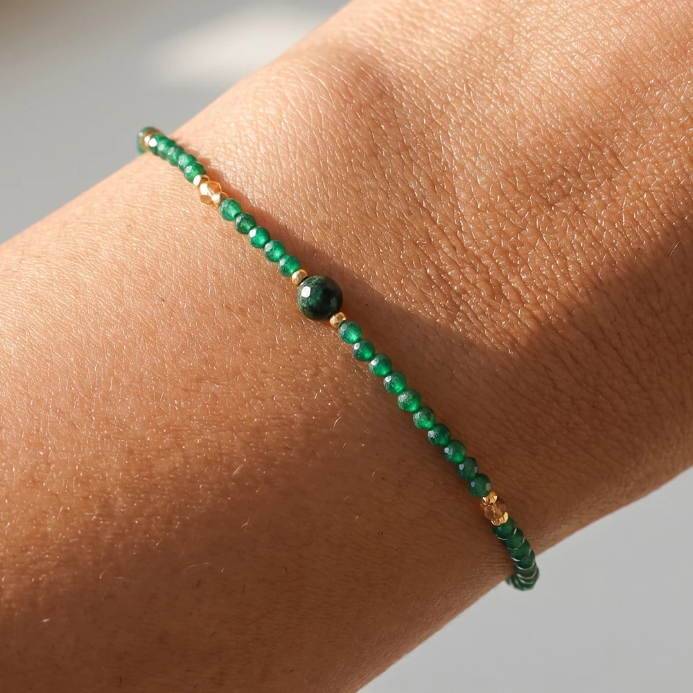 Faceted Gemstone Bead Stretch Bracelet With Bar