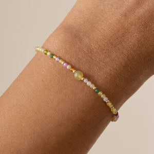 Rainbow Cz Bead Stretch Bracelet With Gemstone