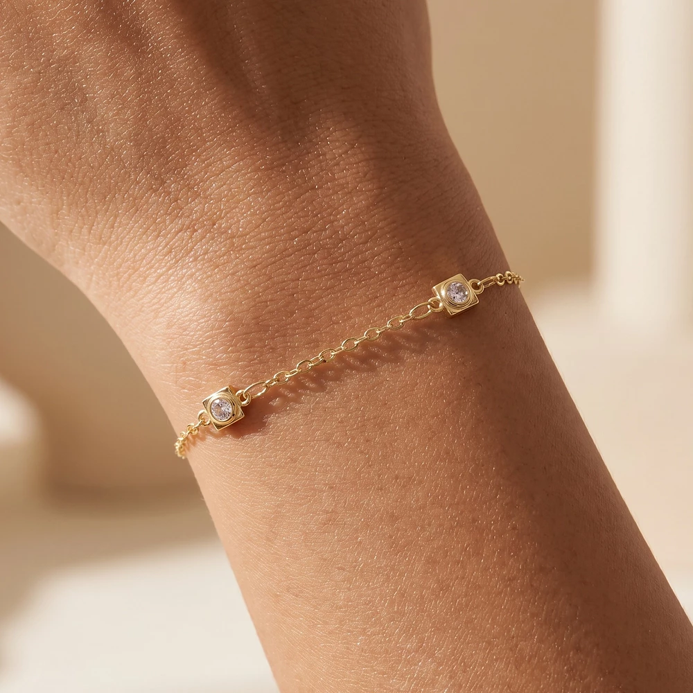 Dainty Cable Chain Bracelet With Square Cz