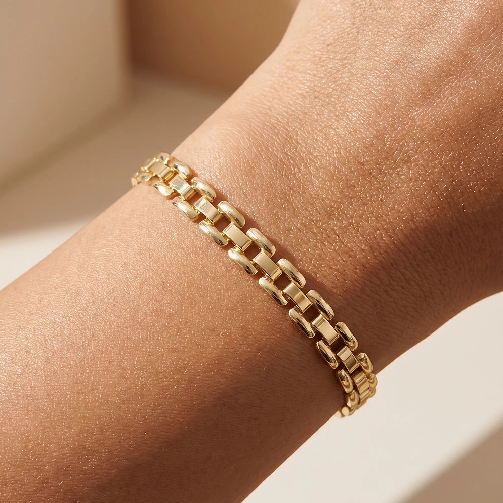Wide Flat Panther Link Chain Bracelet