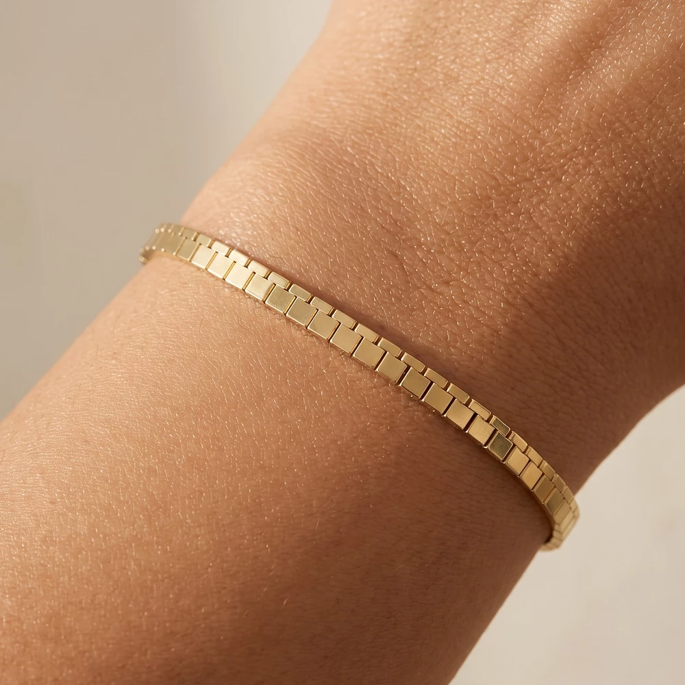 Polished Flat Box Chain Link Bracelet