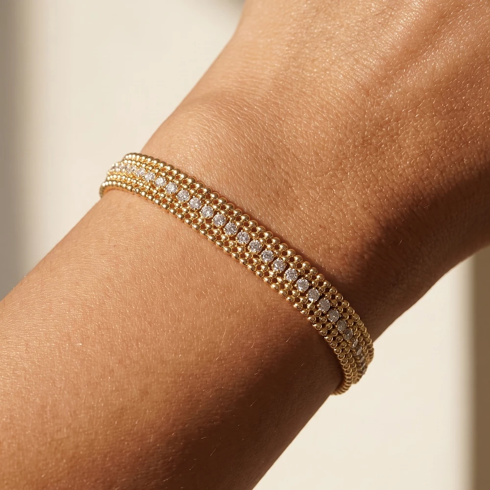 Beaded Border Crystal Band Bracelet
