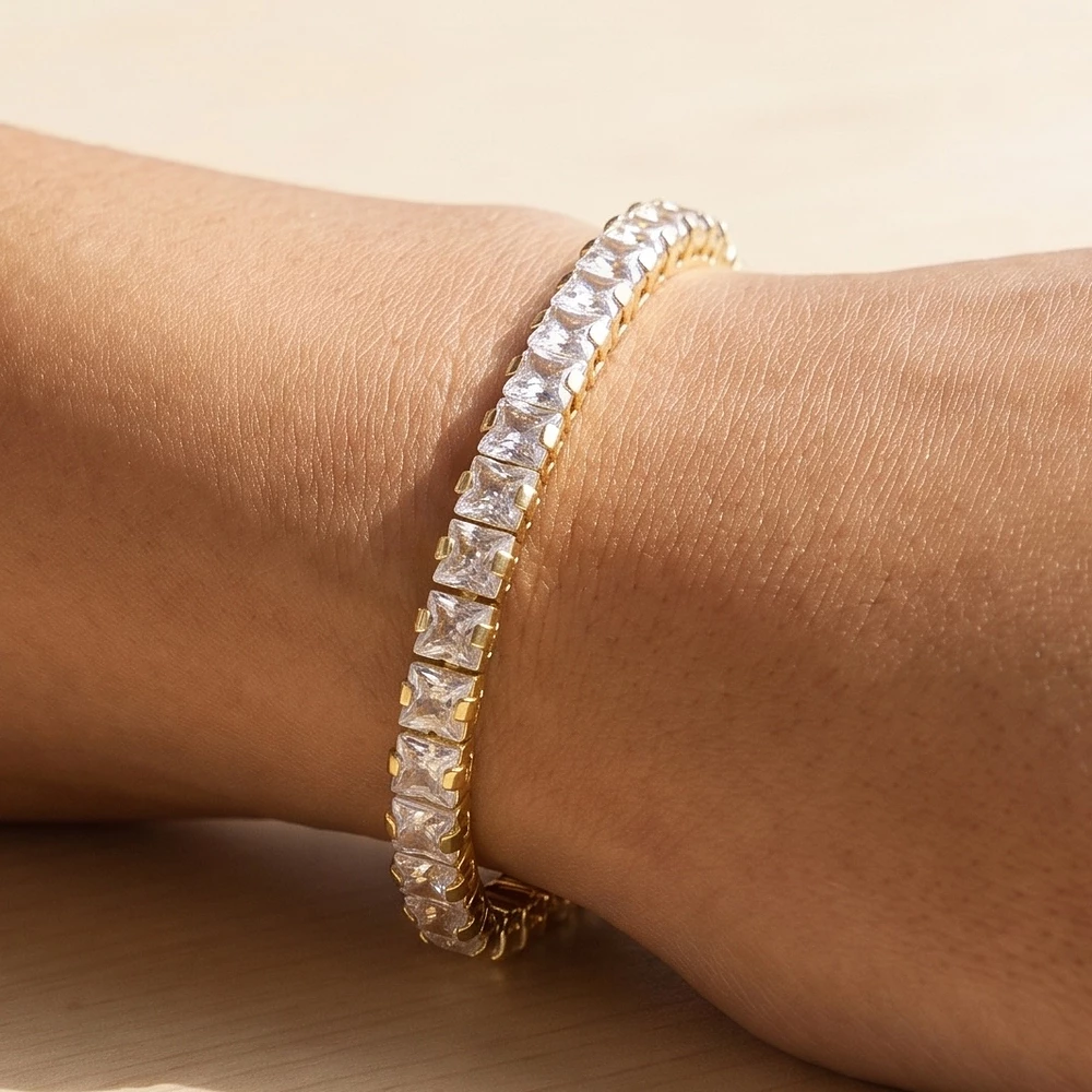 Princess Cut Cz Tennis Bracelet With Extender