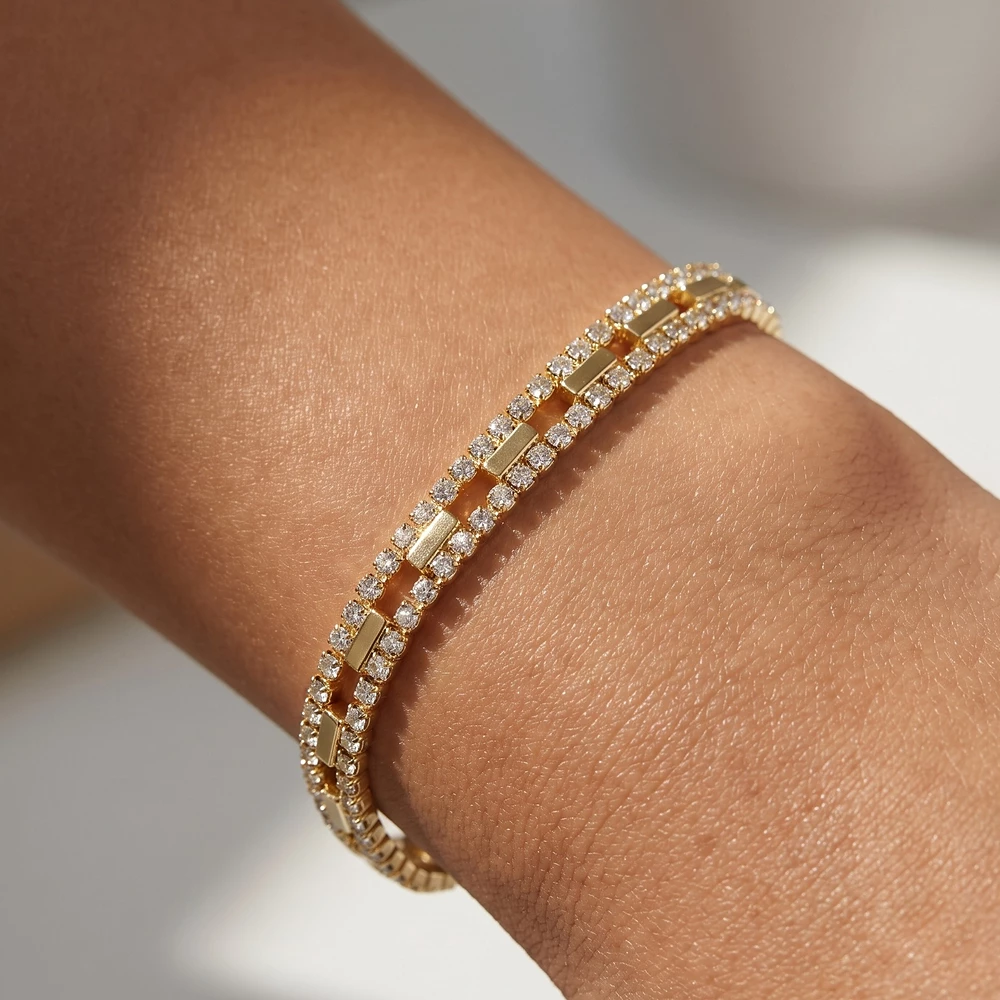 Double Row Crystal Bar Link Bracelet
