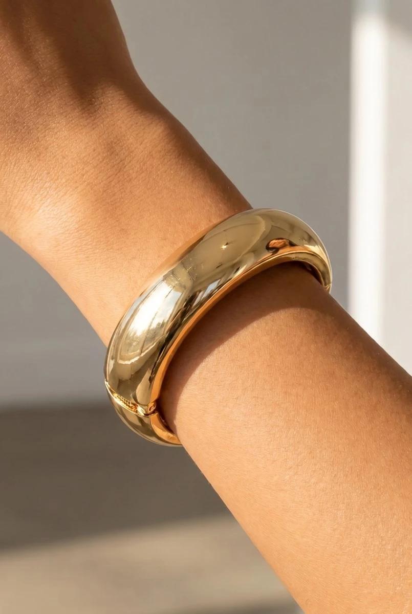 Wide Beveled Hinge Bangle Bracelet