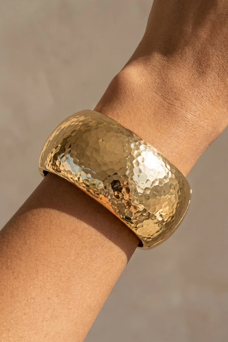 Hammered Dome Statement Bangle Bracelet
