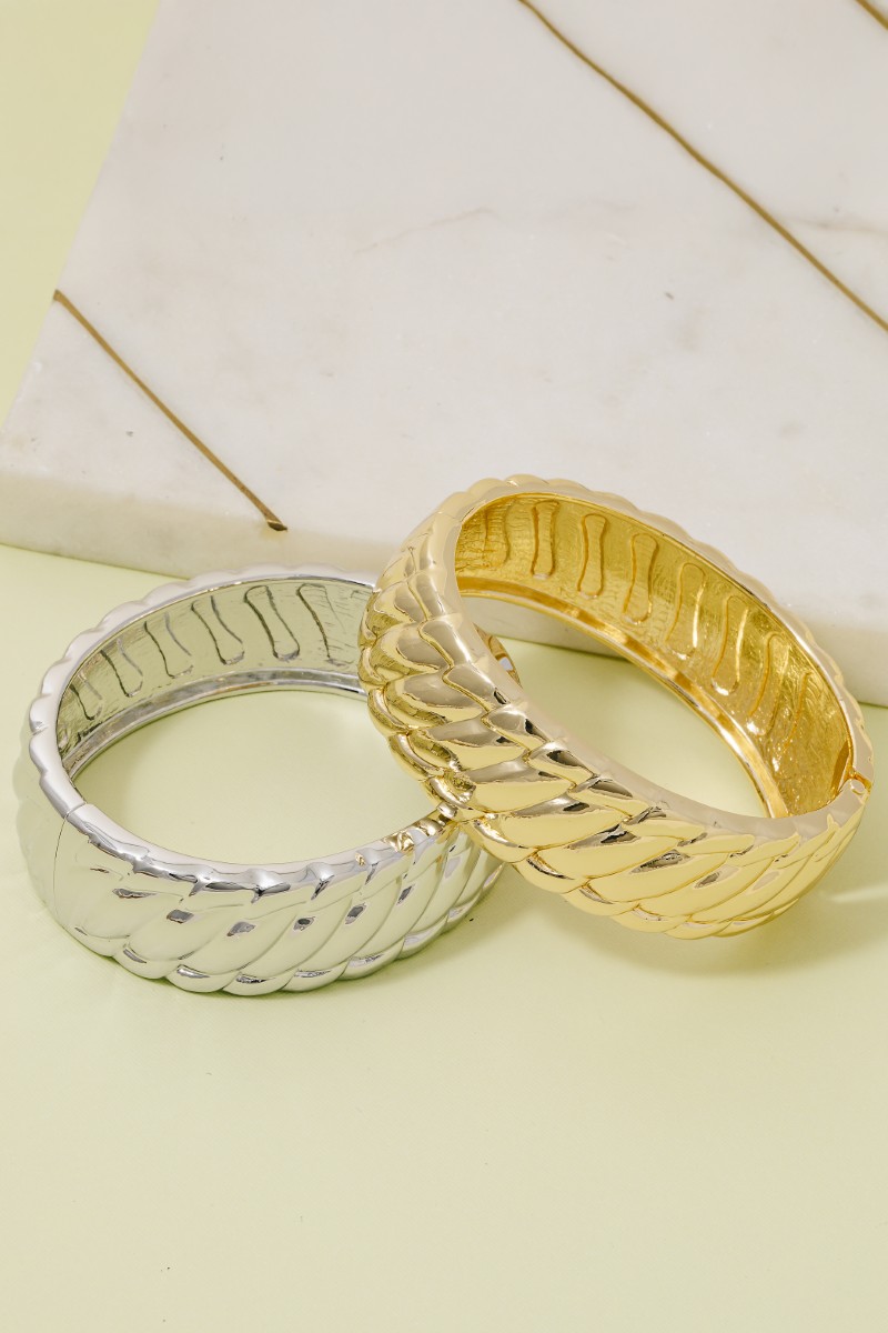 Intricate Woven Texture Hinge Bangle Bracelet