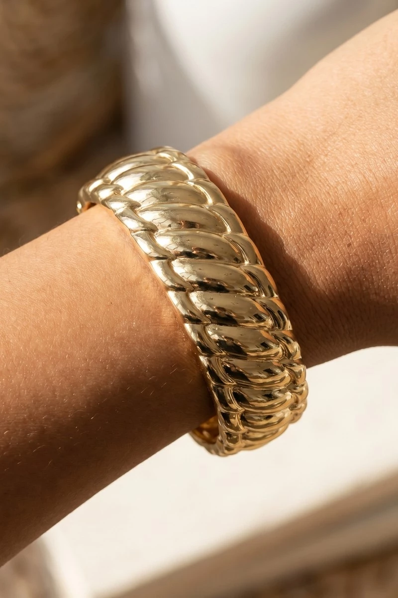 Intricate Woven Texture Hinge Bangle Bracelet
