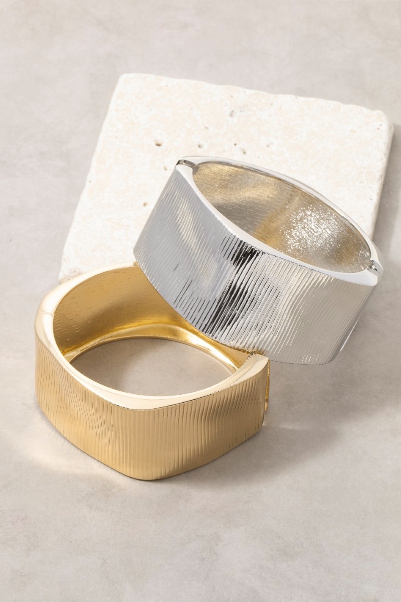 Gold Dipped Ridged Irregular Hinge Bangle Bracelet