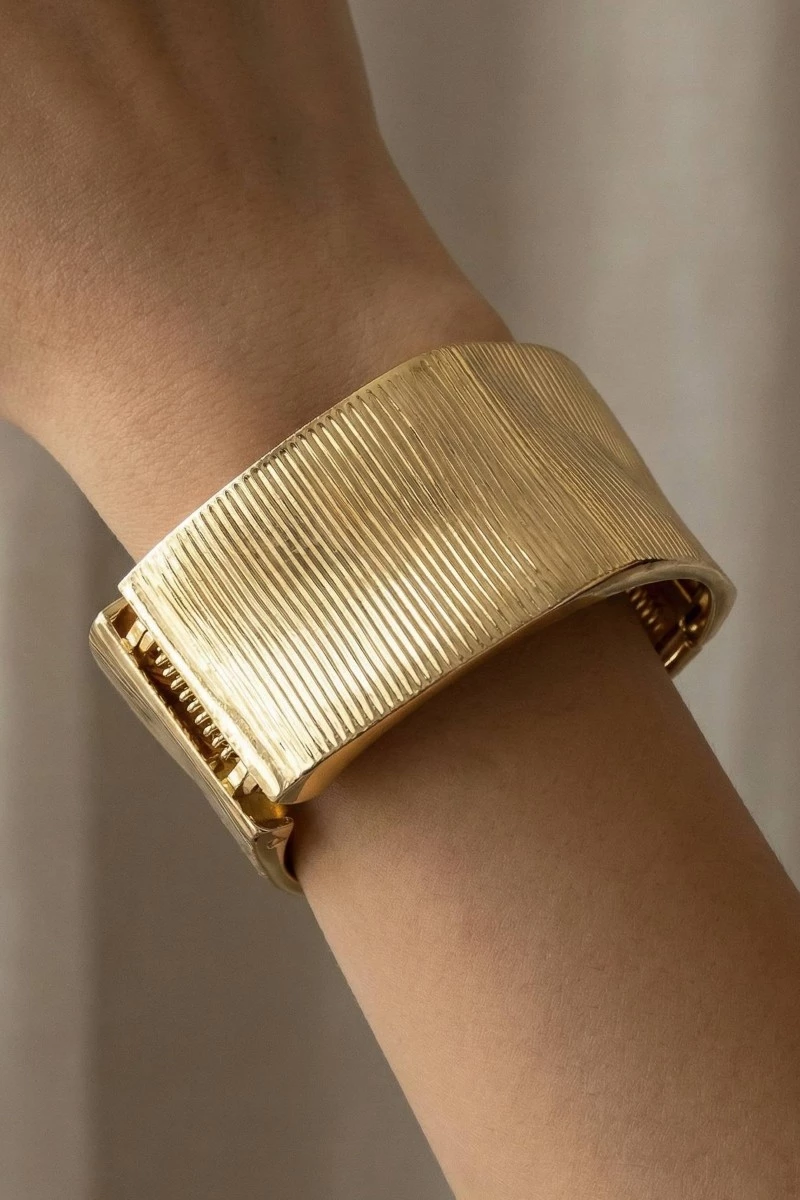 Gold Dipped Ridged Irregular Hinge Bangle Bracelet