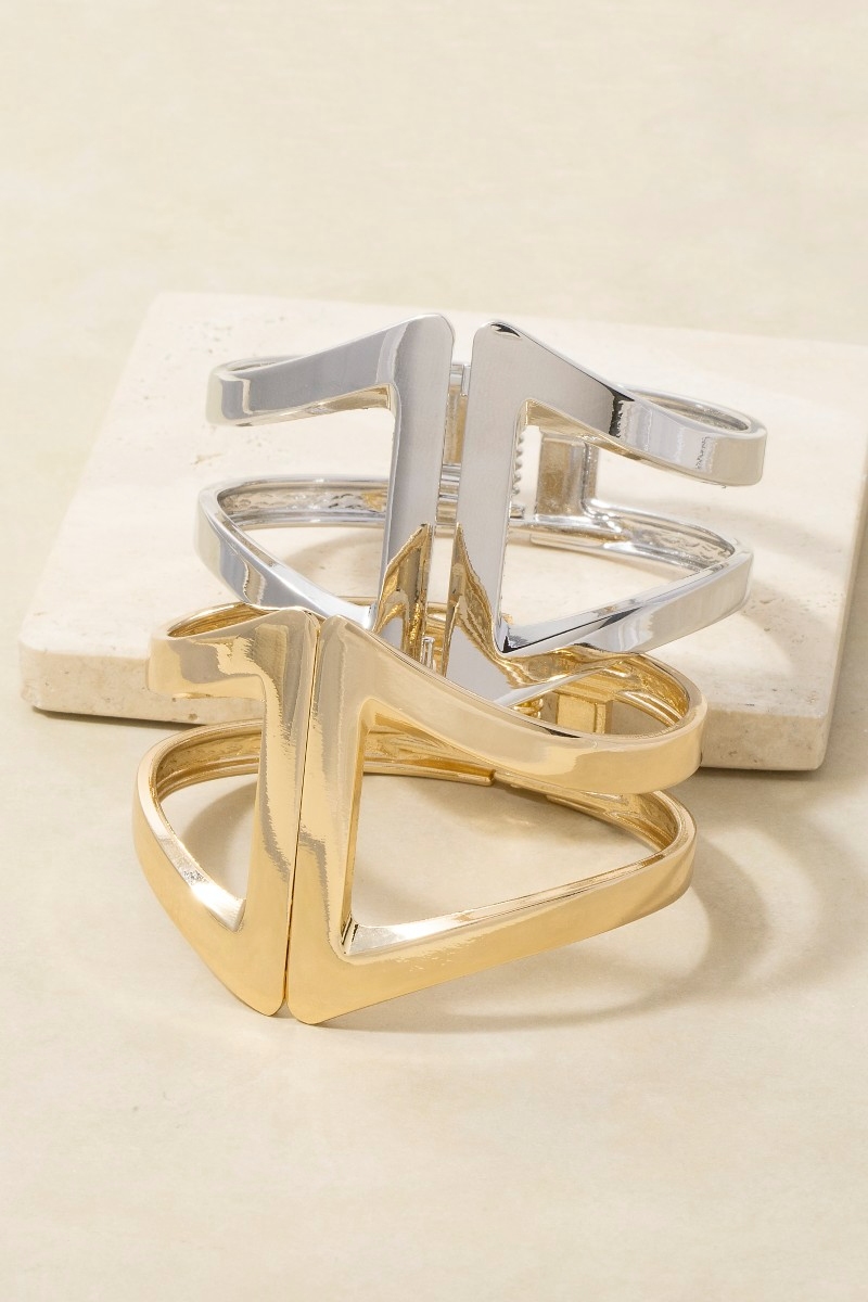 Gold Dipped Wide Hinge Bangle Bracelet Set