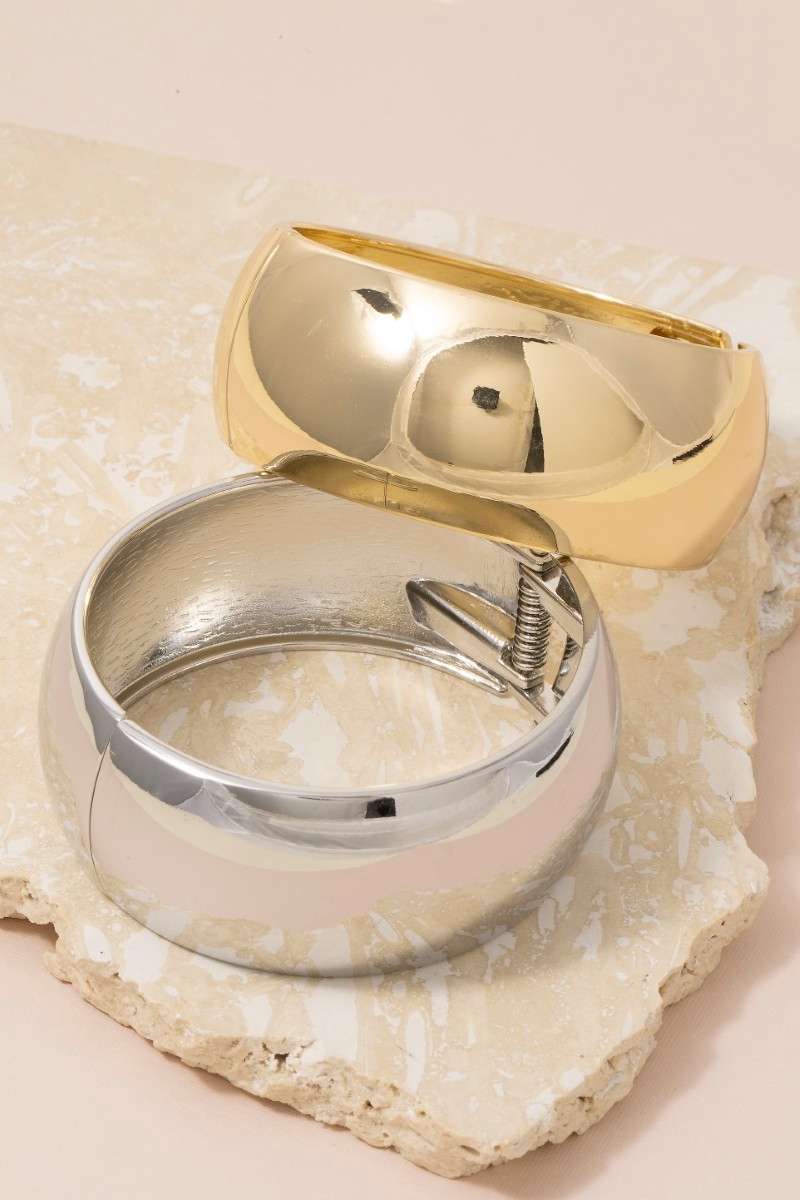 Wide Smooth Dome Hinged Bangle Bracelet