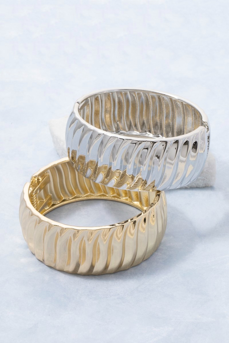 Gold Dipped Textured Wide Hinge Bangle Bracelet
