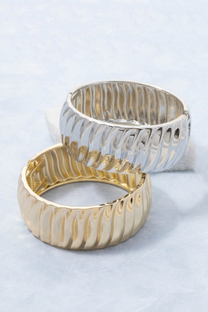 Gold Dipped Textured Wide Hinge Bangle Bracelet