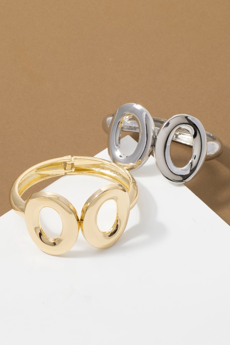 Gold Dipped Double Hoop End Hinge Bangle Bracelet