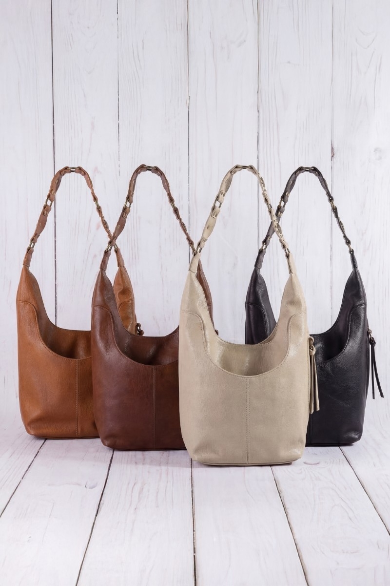 Woven Chain Link Strap Leather Hobo Bag