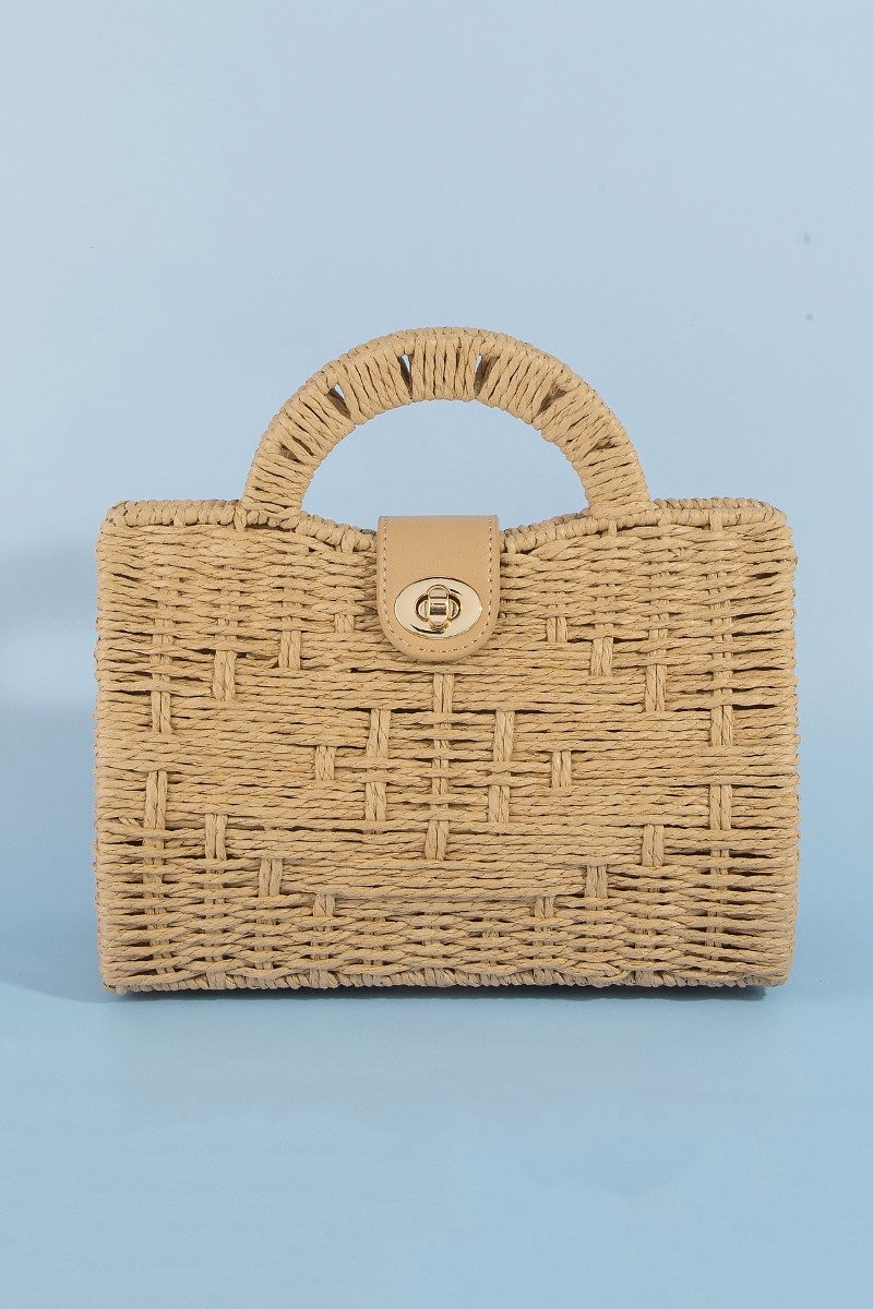 Natural Woven Straw Structure Top Handle Bag