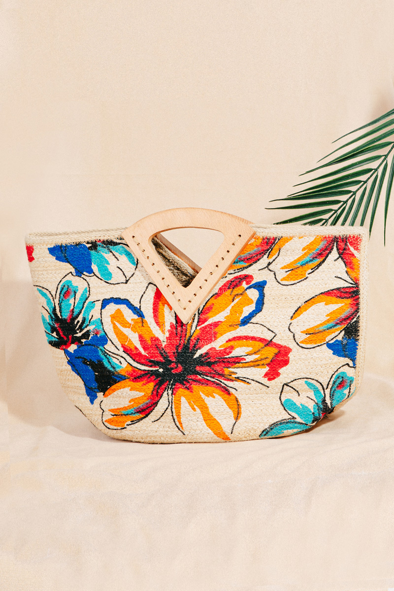 Floral Printed Jute Rectangle Tote Bag