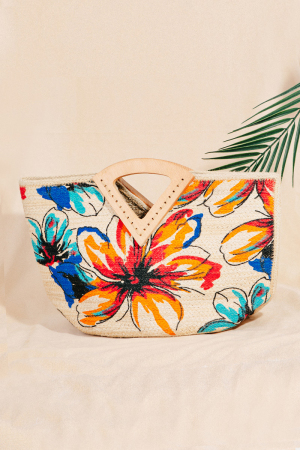 Floral Printed Jute Rectangle Tote Bag