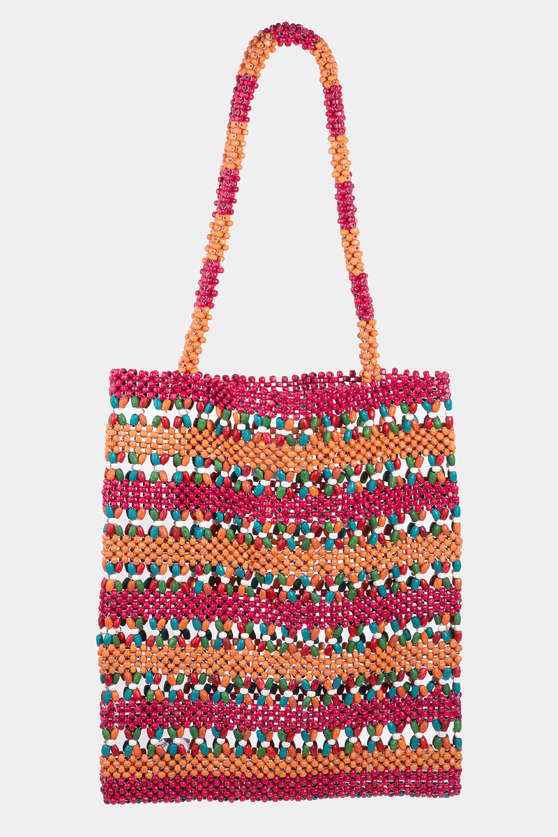 Vibrant Wooden Beaded Tote Bag