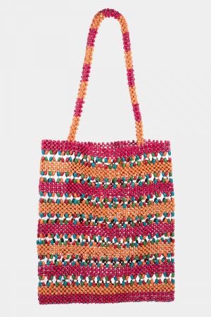 Vibrant Wooden Beaded Tote Bag