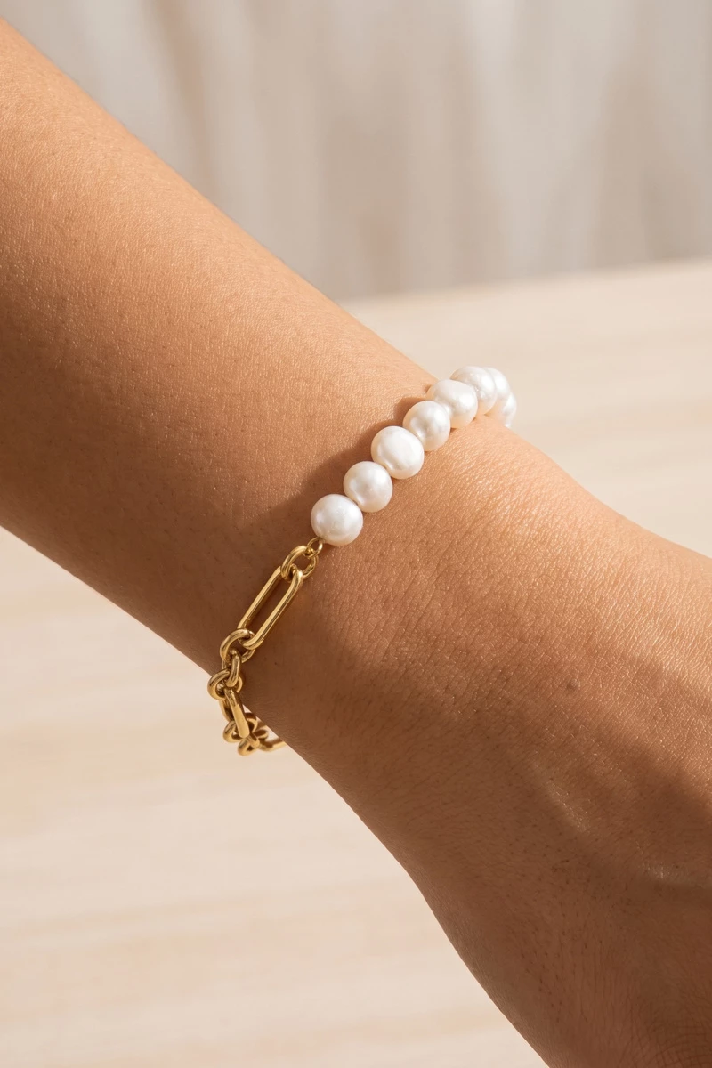 Freshwater Pearl And Chain Link Bracelet
