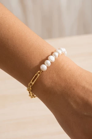Freshwater Pearl And Chain Link Bracelet