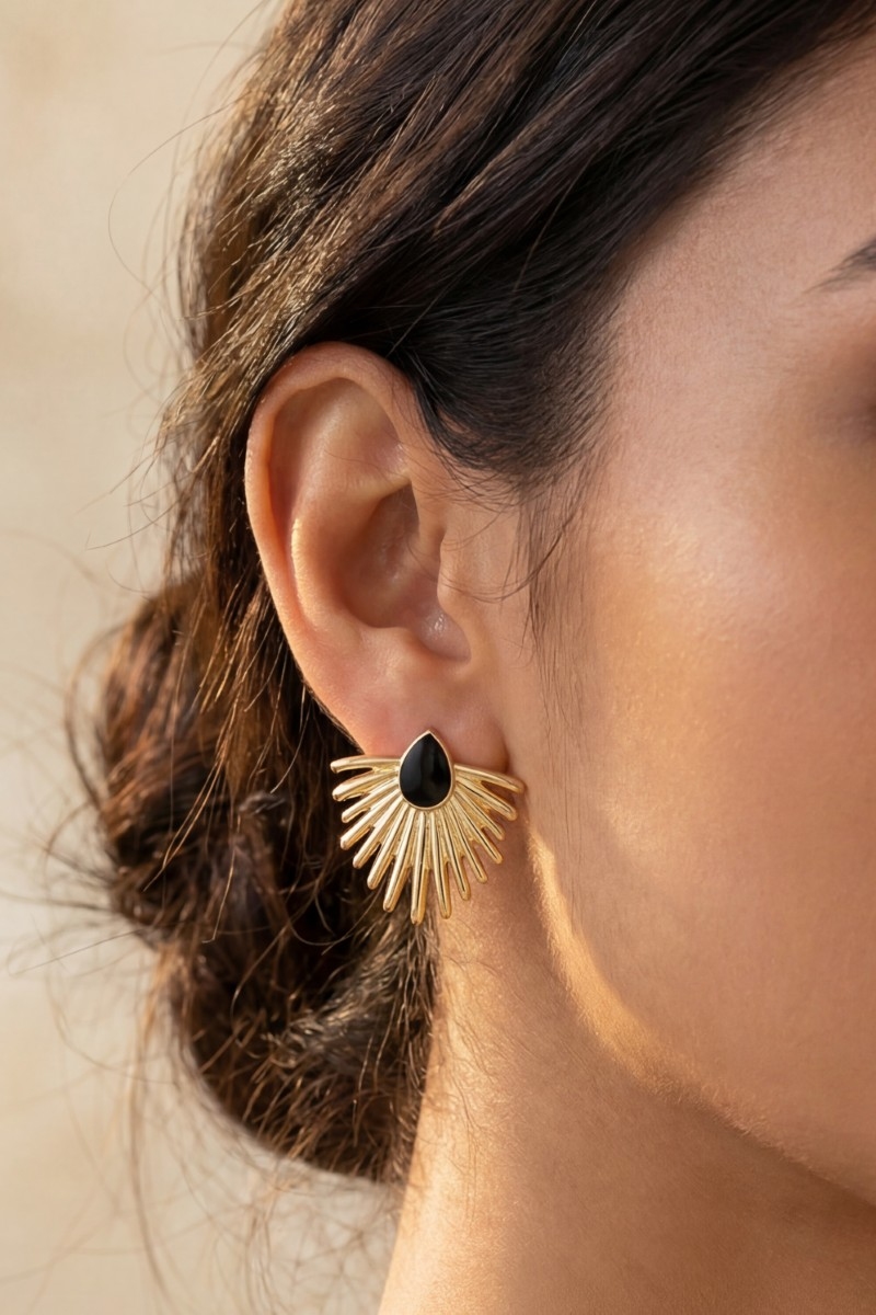 Metallic Feather Enamel Teardrop Stud Earrings