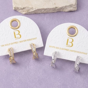 18K Gold Dipped Baguette Cz Crossover Hoop Earrings