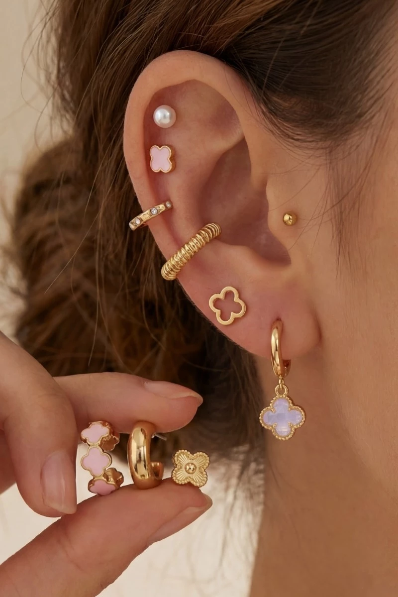 Clover Motif Multi Style Earring Set