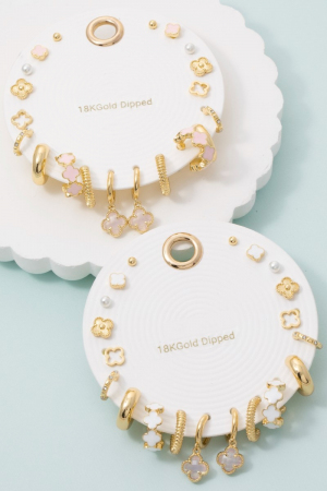 18K Gold Dipped Clover Earring Set