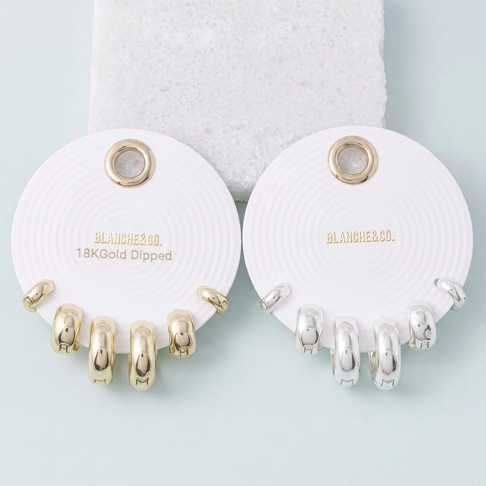 18K Gold Dipped Dome Huggie Hoop Three Pair Earring Set