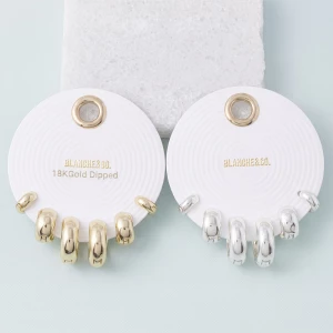 18K Gold Dipped Dome Huggie Hoop Three Pair Earring Set