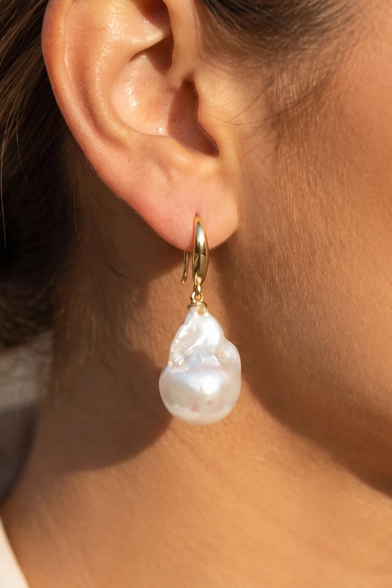 18K Gold Dipped Baroque Pearl Drop Earrings