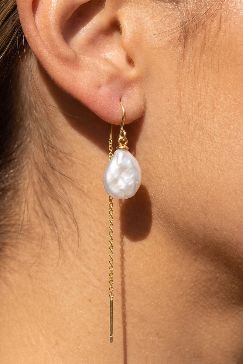 18K Gold Dipped Keshi Pearl Threader Earrings